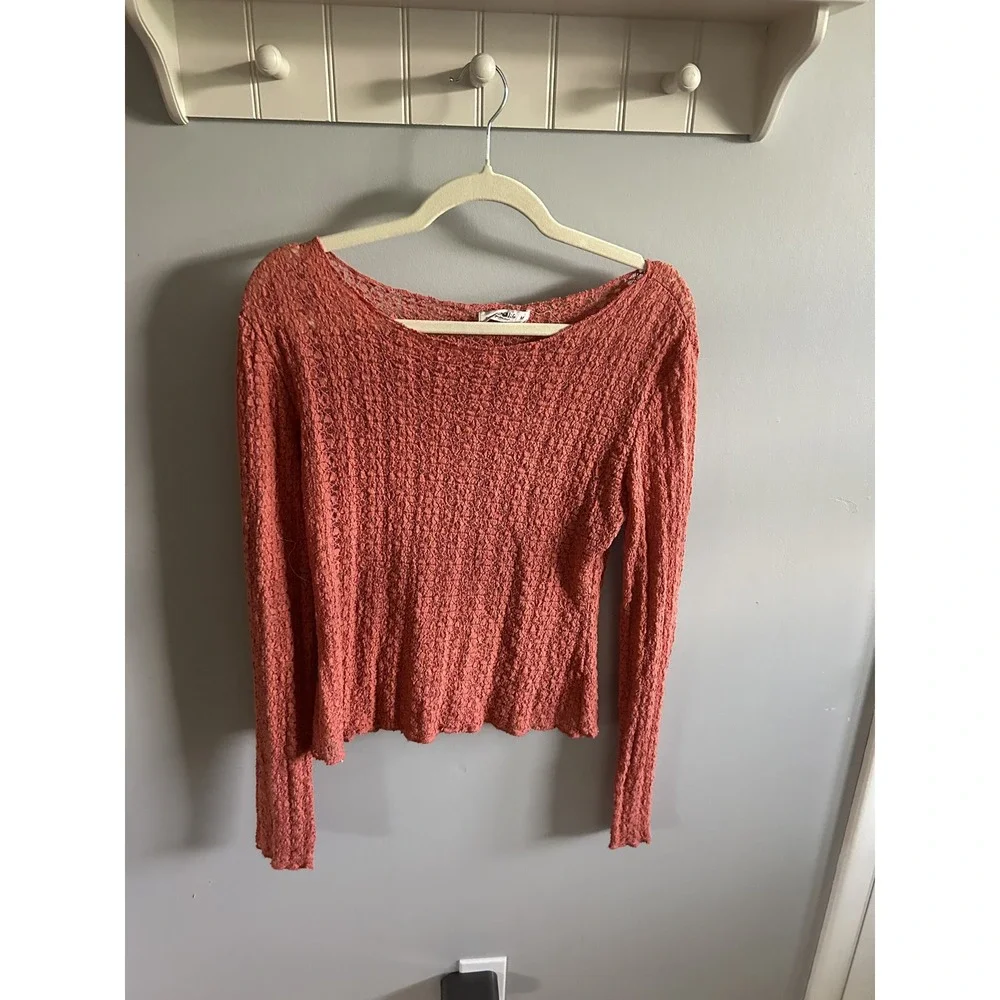 Natural Life Womens M Terracotta Coral Textured Knit Boat Neck Long Sleeve Top